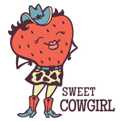 Strawberry vector print vintage illustration. Red strawbbery country girl hand drawn pattern floral decoration on old paper texture background for design or print 