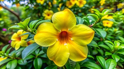 Fototapeta premium Admiring allamanda blooms in tropical gardens a visual journey through nature's vibrant colors