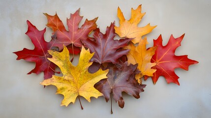 Vibrant Autumn Maple Leaves Collection on Beige Background