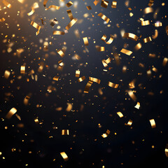 A dynamic scene of golden confetti falling against a dark background, evoking celebration.