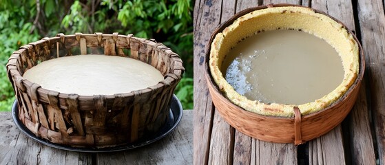 Fototapeta premium Wooden Bowl Rustic Creamy Food Preparation