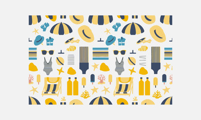 Vector-style illustrations of summer beach elements, easily editable.