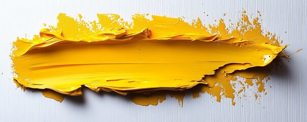 A vibrant yellow paint smear over a textured white background, showcasing the richness and consistency of the paint.