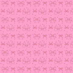 Seamless pink bow pattern with hand-drawn ribbons on a pastel background. Cute and feminine design, perfect for textiles, gift wrapping, wallpaper, and digital projects.
