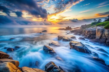 Naklejka premium Enigmatic Sea Mist Long Exposure Coastal Landscape Photography