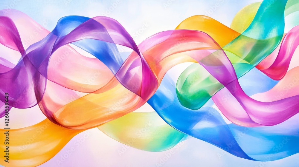 Poster colorful abstract ribbon waves - vibrant, flowing ribbons in a spectrum of colors create a dynamic a