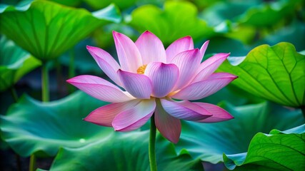 Fototapeta premium Blooming lotus flower in tranquil pond nature photography lush green environment serene viewpoint