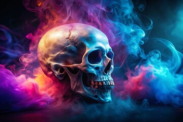 Ethereal Skull: Abstract Smoke and Bone, Mystical Head, Gothic Art, Dark Fantasy, Death Imagery Stock Photo