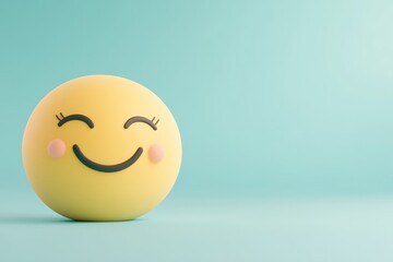 Fototapeta premium Classic Yellow Smiley Face Emoji on Vibrant Teal Background With Geometric Accents