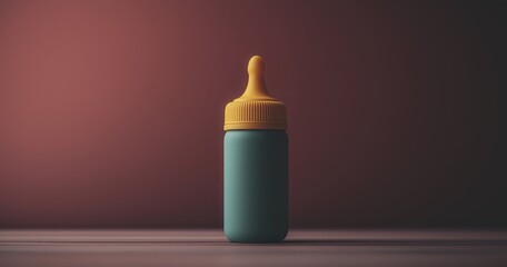 A striking yellow baby bottle stands upright with a bright background, showcasing its clean texture and appealing design for feeding infants