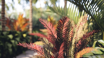 Vibrant Red and Yellow Tropical Plant Closeup in Lush Garden
