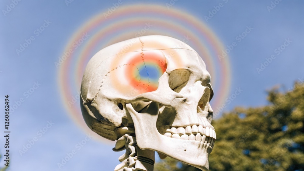 Poster an artistic representation of brain activity monitored by neural sensors with colorful visualization