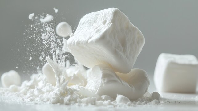 A fluffy marshmallow being pulled apart with gooey texture.
