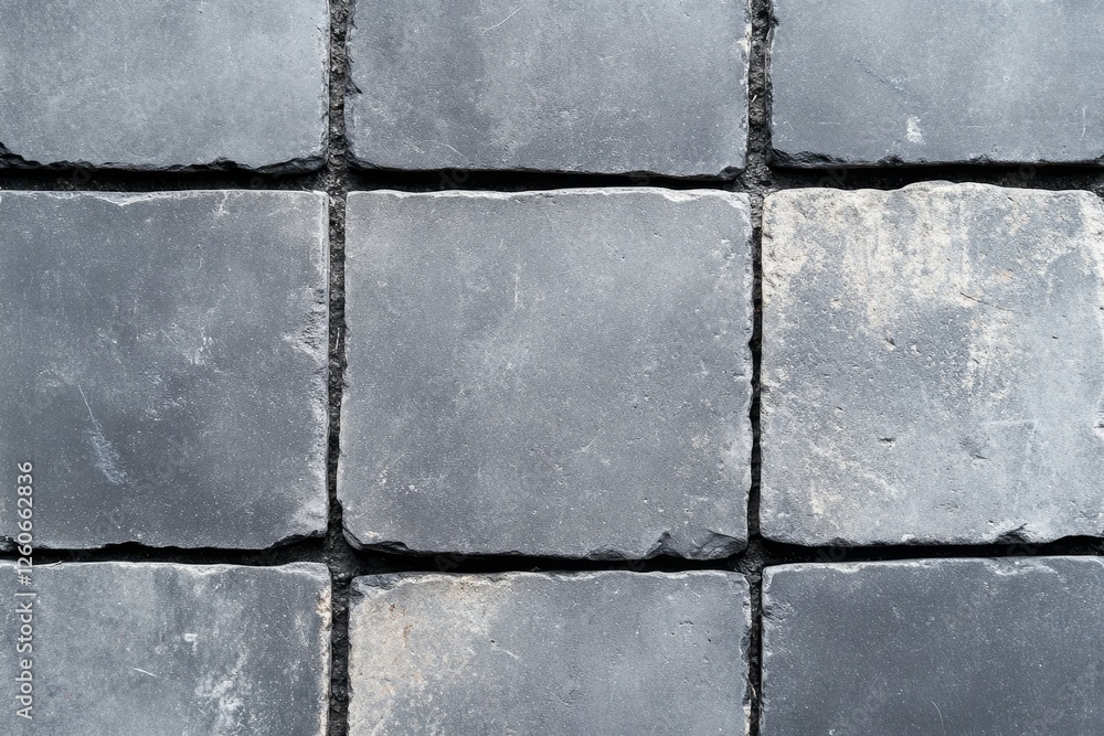 Poster dark grey stone tile texture - close-up of dark grey square stone tiles, showing texture and subtle 