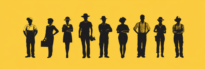 Diverse Workers Unity - Silhouette of diverse workers, showcasing unity and teamwork in various professions