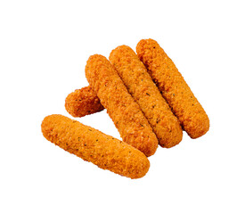 Crispy golden cheese sticks arranged on a clean white surface ready to be served as a delicious snack or appetizer