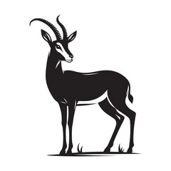 Gazelle looking alert Silhouette Vector Illustration, Solid White Background.