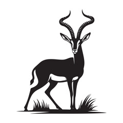 Gazelle looking alert Silhouette Vector Illustration, Solid White Background.