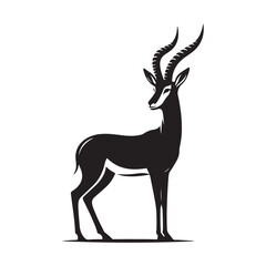 Gazelle looking alert Silhouette Vector Illustration, Solid White Background.