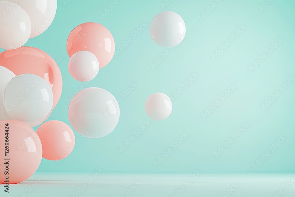 Poster 3d abstract composition of floating orbs seamlessly merging and separating exhibiting organic motion