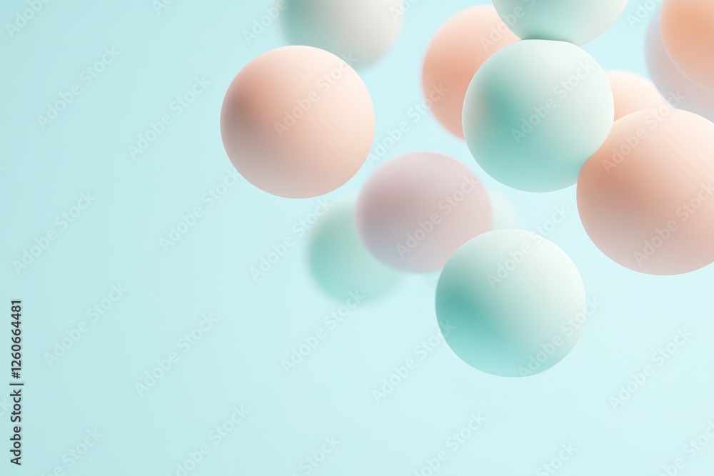 Poster 3d abstract composition of floating orbs seamlessly merging and separating exhibiting organic motion