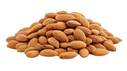 Obraz premium Pile of Almonds Isolated on White Background, Food Photography, for Nutrition, or Cooking Use