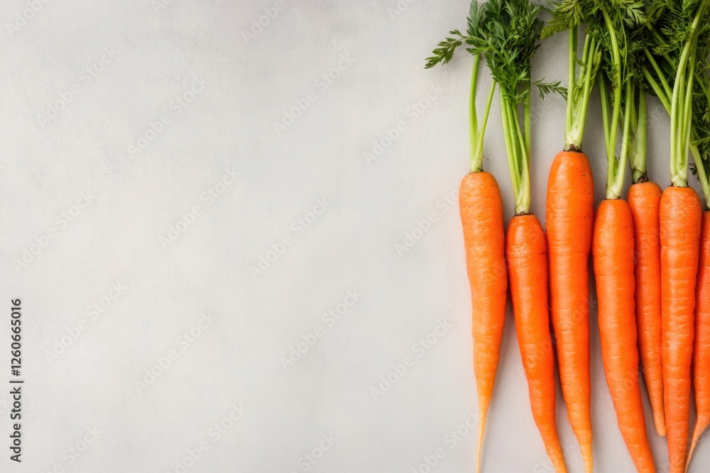 Aufkleber clean photo of fresh carrots arranged horizontally in line displayed on smooth background with soft 