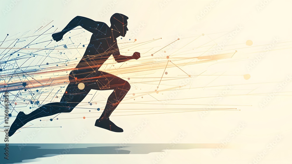 Poster digital silhouette of a runner sprinting with speed effect lines