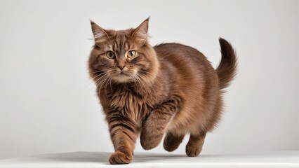 Chocolate british longhair cat on grey background