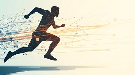Fototapeta premium Digital silhouette of a runner sprinting with speed effect lines