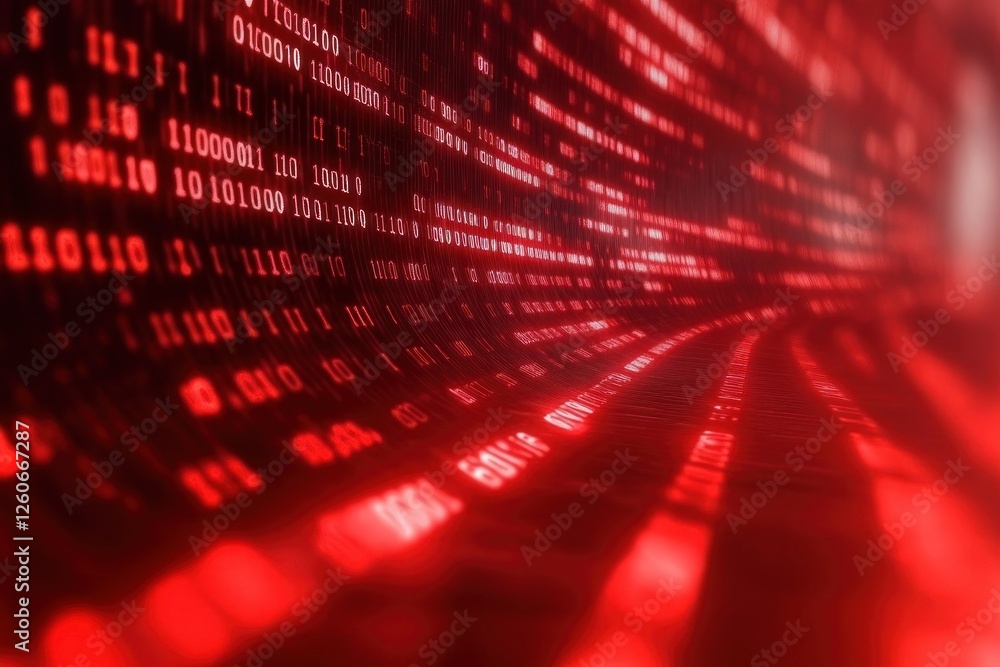 Aufkleber abstract red digital binary code flowing background
