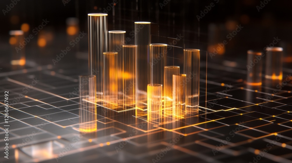 Aufkleber a d bar graph with transparent glass-like bars rising to different heights, representing financial g