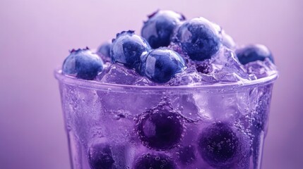 Refreshing icy blueberry beverage with fresh berries and bubbles