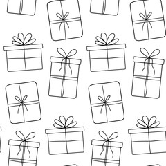Simple line art design of gift boxes in a repeating pattern suitable for various uses