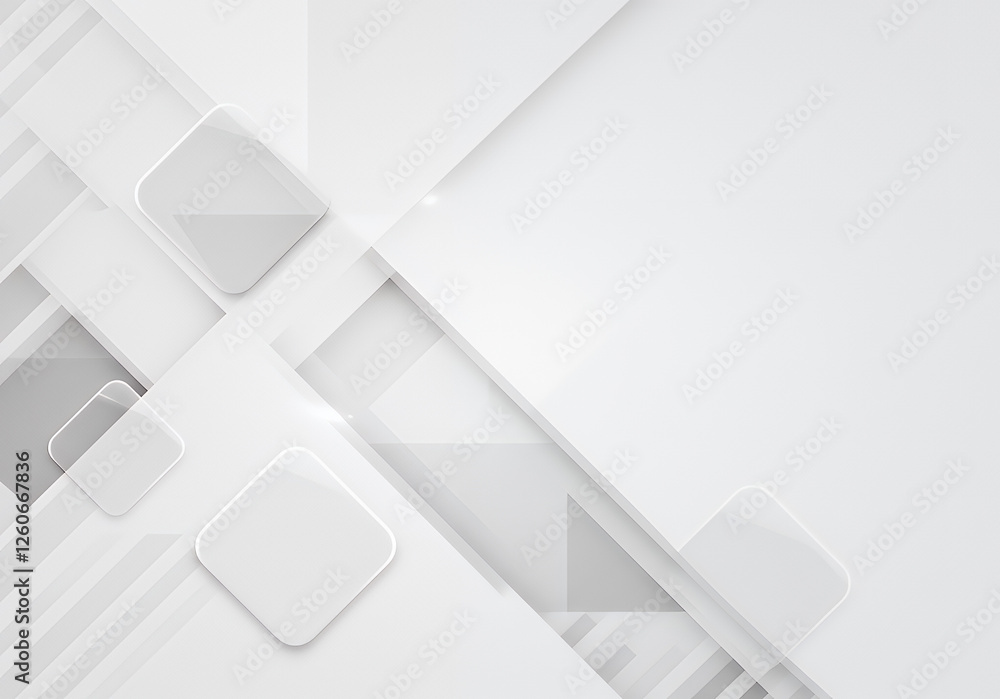 Poster abstract background featuring overlapping translucent geometric shapes in shades of white and light 
