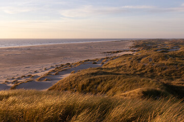 Beautiful sea scene  with view to the famous Kniepsand beach with sand dunes.