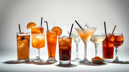 Various cocktails and drinks on white