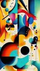 Vertical urban background in the Kandinsky style. Mixing a variety of shapes with bright colors