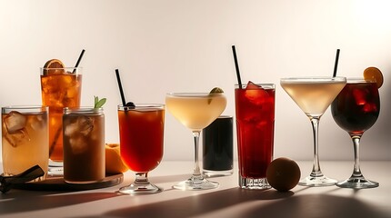 Various cocktails and drinks on white