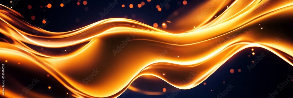 Poster golden fluid wave abstract - abstract of a flowing golden wave on a dark background with sparkling p