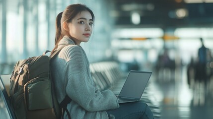 Portrait of a Casually Dressed Asian Tourist