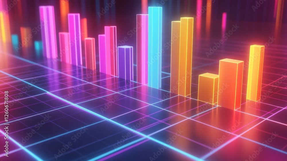 Aufkleber a colorful d bar graph rising on a grid background, with glowing bars representing data growth, and 