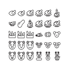  Collection of various food and animal icons, featuring colorful illustrations of delicious meals and cute creatures.