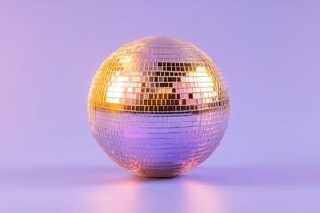 Retro Disco Ball With Bold Purple and Gold Accents Against Vivid Blue Background
