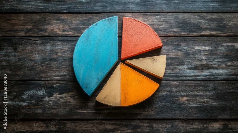 Poster a creative pie chart with textured segments showing sales data, each slice representing a different 