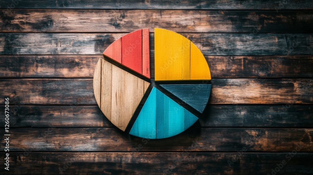 Poster a creative pie chart with textured segments showing sales data, each slice representing a different 