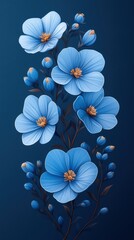 Stunning Close-Up of Blue Flowers with Delicate Petals and Vibrant Orange Centers on a Deep Blue Background Showcasing Natural Beauty