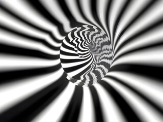 Abstract optical illusion. Hypnotic spiral tunnel with black and white lines.