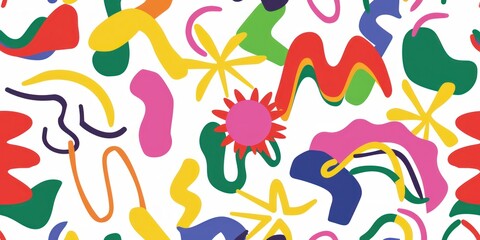 Obraz premium Colors abstract shapes white backgrounds simple art flat shading design uses 2d style flatly element curve wave dot round doodle