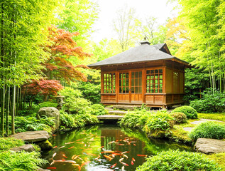 Naklejka premium Elegant Japanese-Style Front Yard with Nature’s Touch